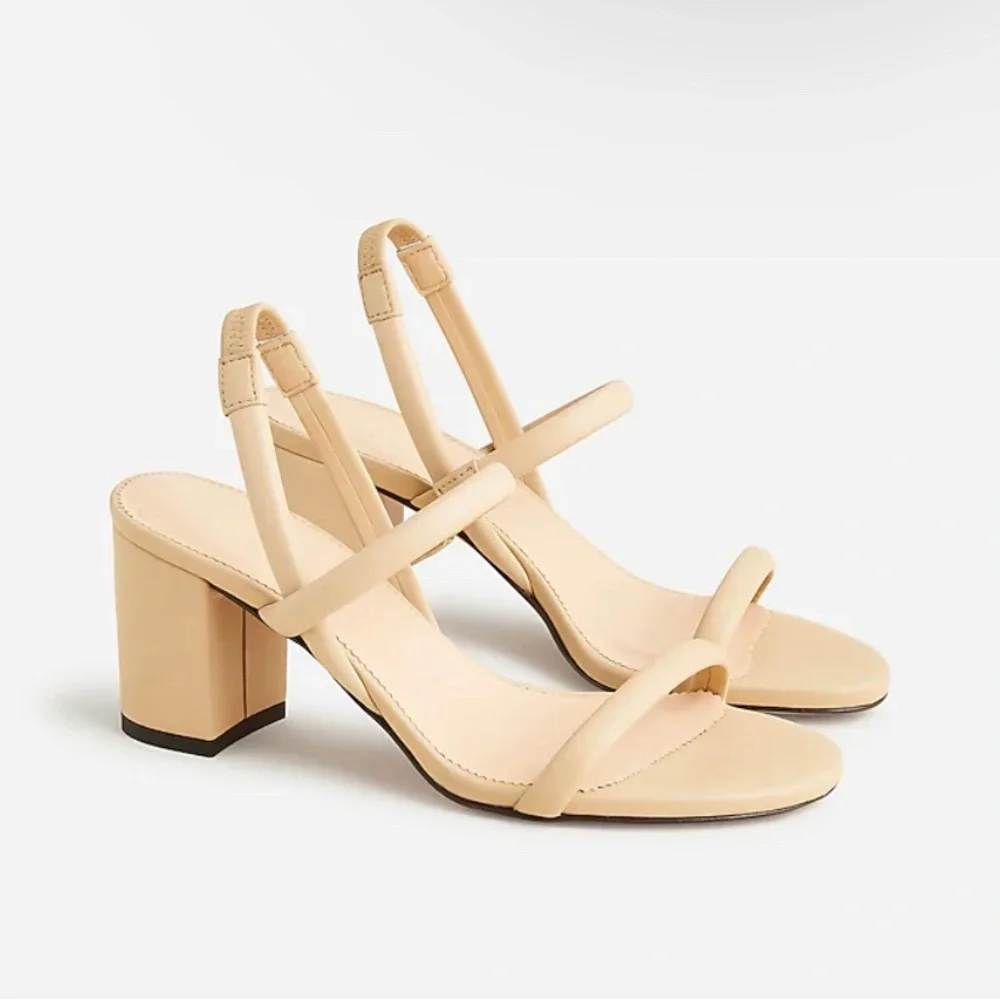 J. Crew NIB Lucie Slingback Block-Heel Sandals in Leather - Sandy‎ Beach